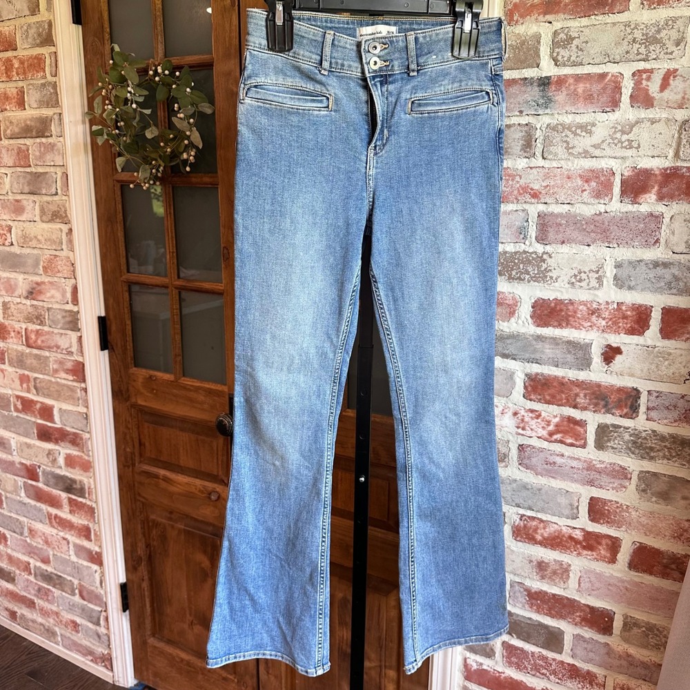 Abercrombie Kids High Rise Flare Jeans Girls Blue Denim Adjustable Waist 15/16